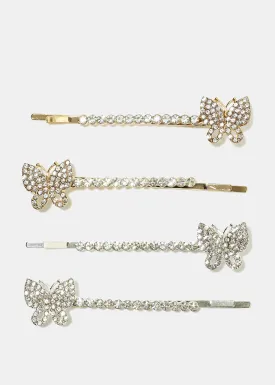 2 Piece Rhinestone Butterfly Hair Clips