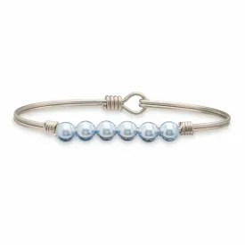 Baby Blue Crystal Pearl Bangle Bracelet, Silver