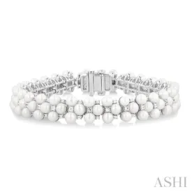 1 ctw 4 MM Cultured Pearl and Round Cut Diamond Fashion Bracelet in 14K White Gold