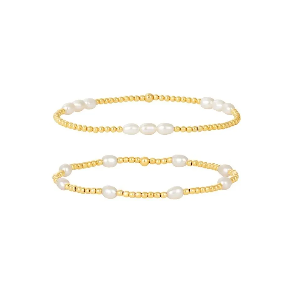 14K Gold Filled 6.50" 2mm FWP Bead Stretch Bracelet Set Of 2