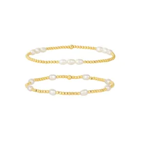 14K Gold Filled 6.50" 2mm FWP Bead Stretch Bracelet Set Of 2