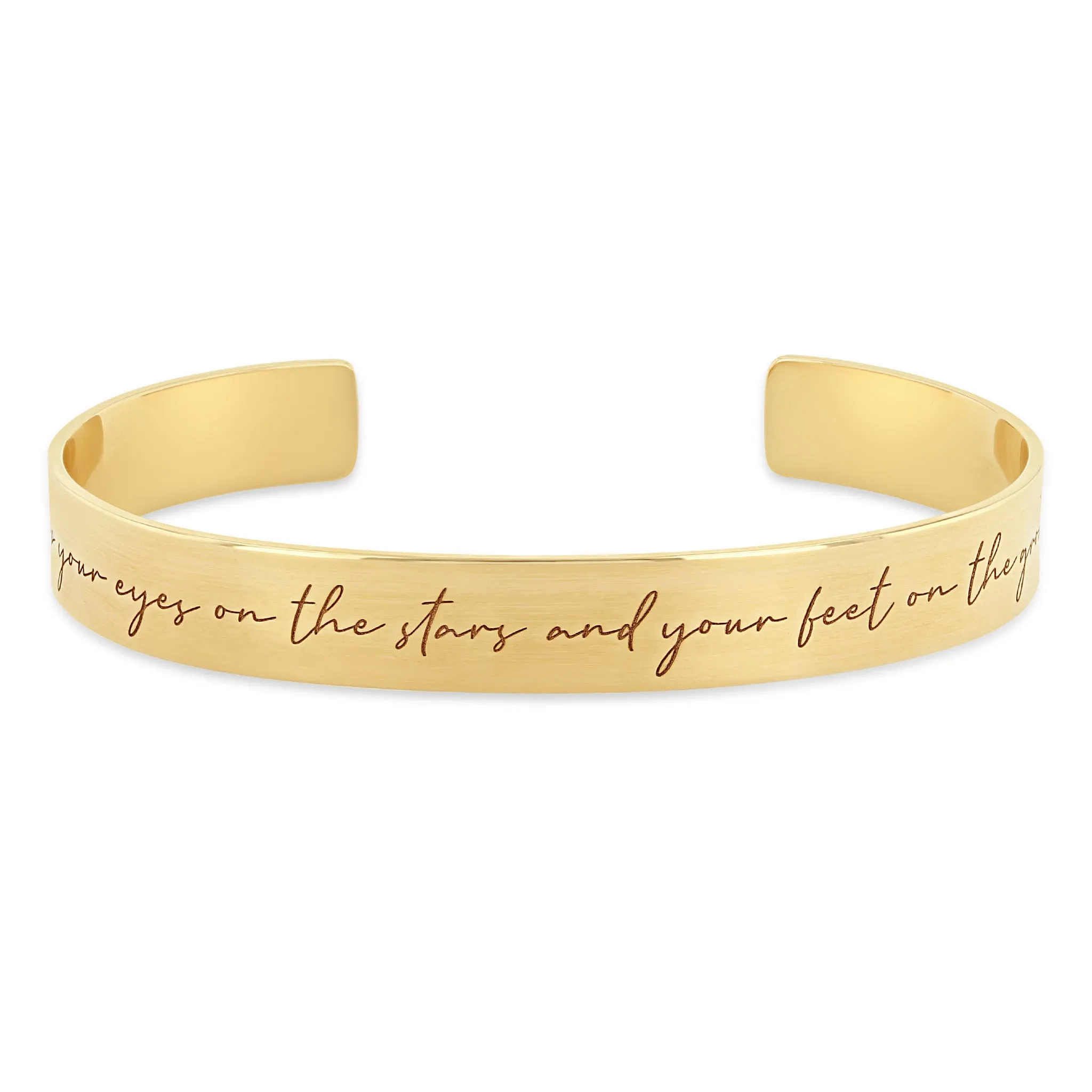 14k "keep your eyes on the stars and your feet on the ground" Mantra Wide Cuff Bracelet