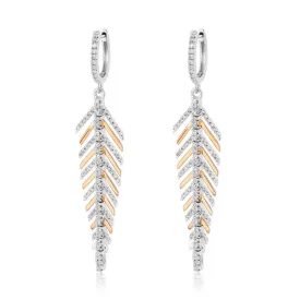 14K Two Tone Diamond Feather Earrings