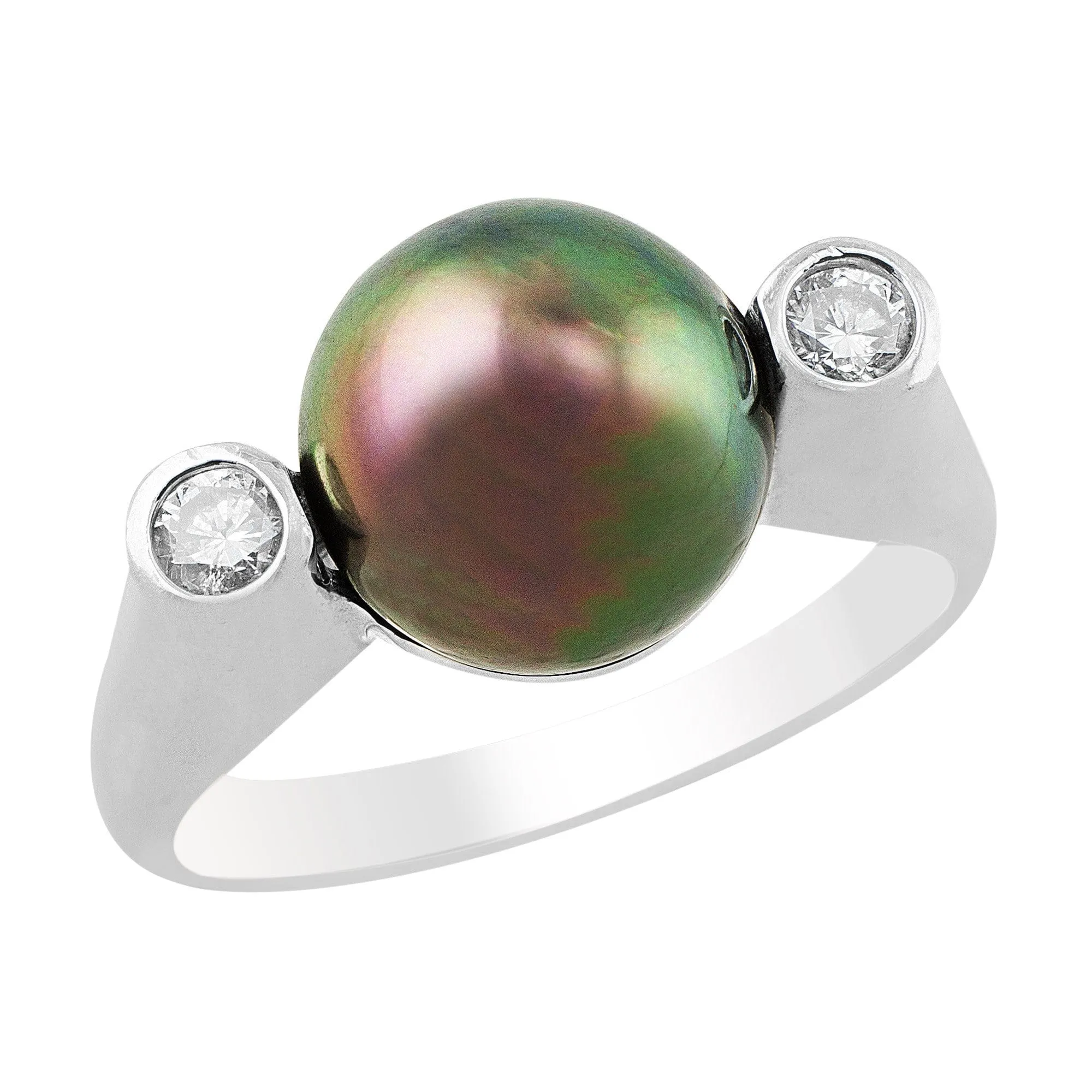 14k White Gold Modern Pearl and Diamond Ring