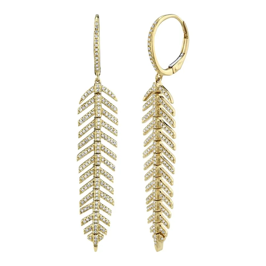 14KT Gold 3/5 CTW Diamond Feather Earrings