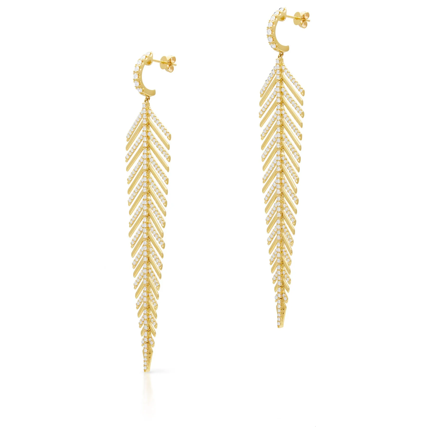 14KT Yellow Gold Diamond Luxe Feather Earrings