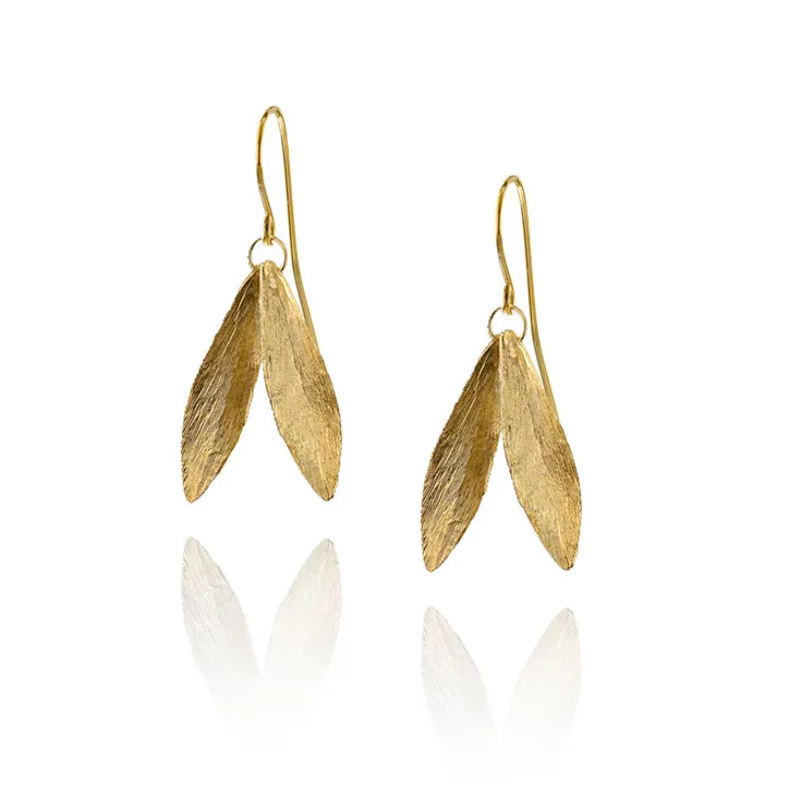 18ct Solid Gold Double Leaf Earrings