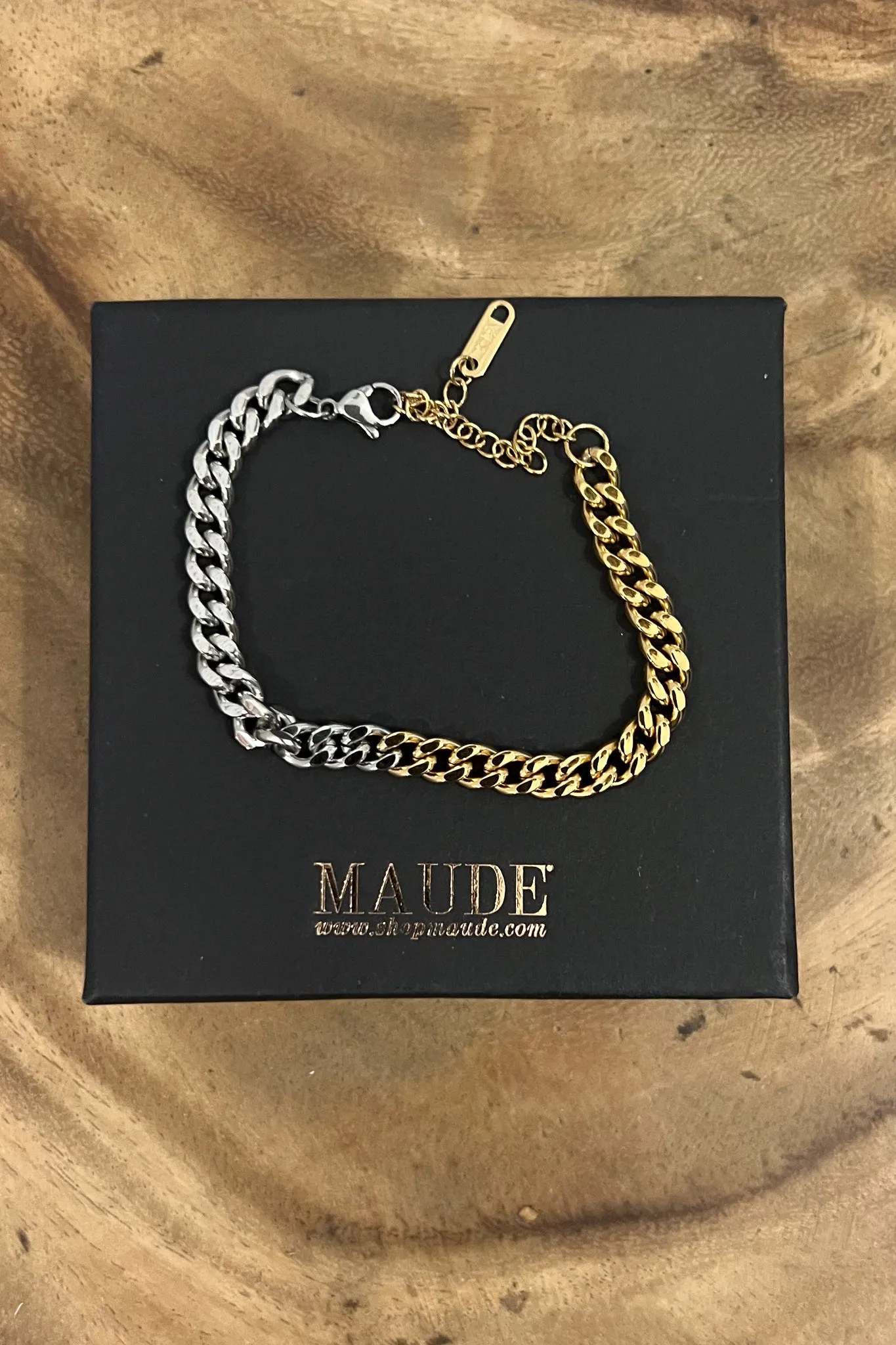 18K Demi Mixed Metal Thin Chain Bracelet