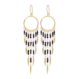 18K Gold Dream Catcher Earrings with Black Diamonds