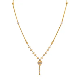 22K Multi Tone Gold Necklace W/ Textured Bead Lariat Pendant & Rounded Link Chain