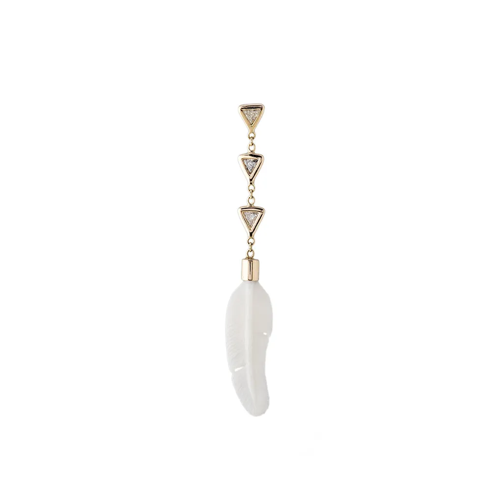 3 DIAMOND TRILLION DROP WHITE BONE FEATHER STUD