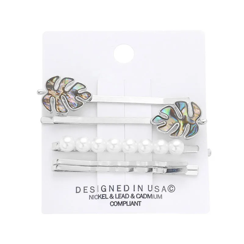 5PCS Abalone Tropical Leaf Pearl Bobby Pin Hair Clips