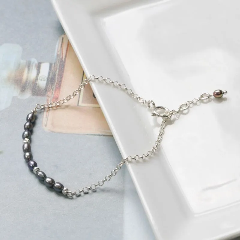 925 Silver Black Pearl Bracelet - June Birthstone Gift