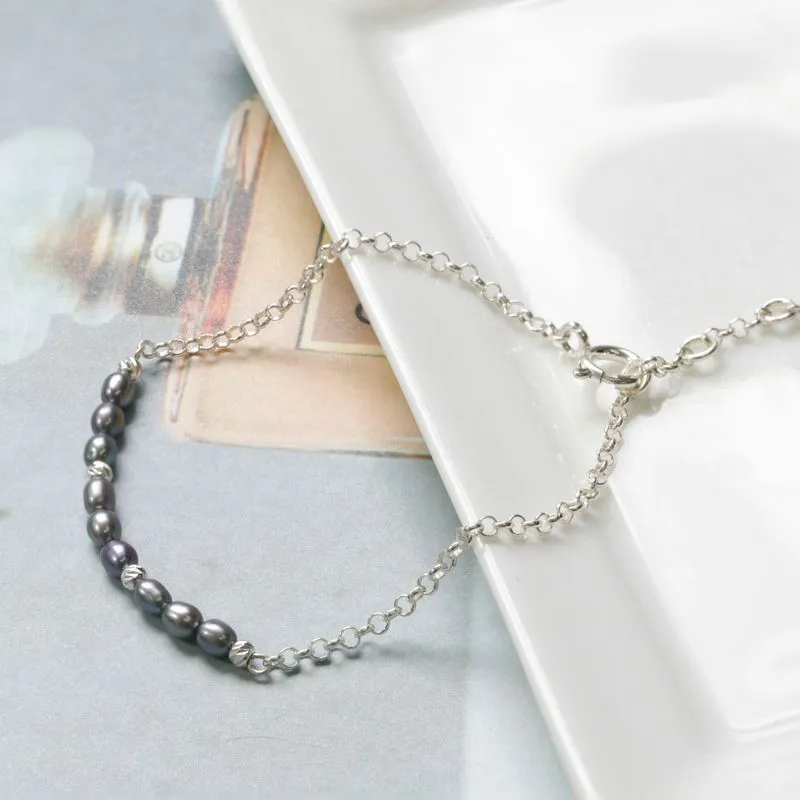 925 Silver Black Pearl Bracelet - June Birthstone Gift