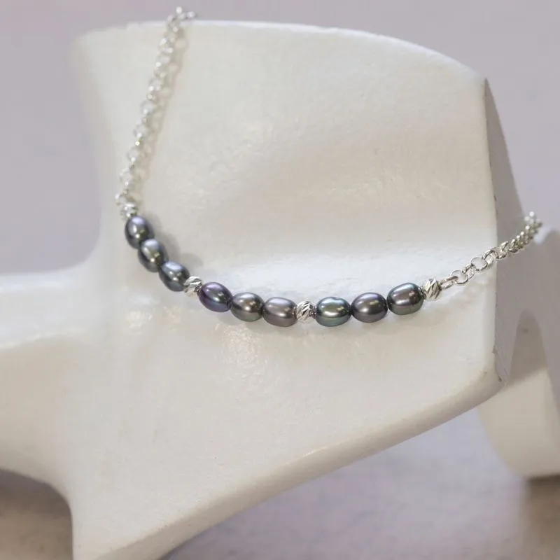 925 Silver Black Pearl Bracelet - June Birthstone Gift