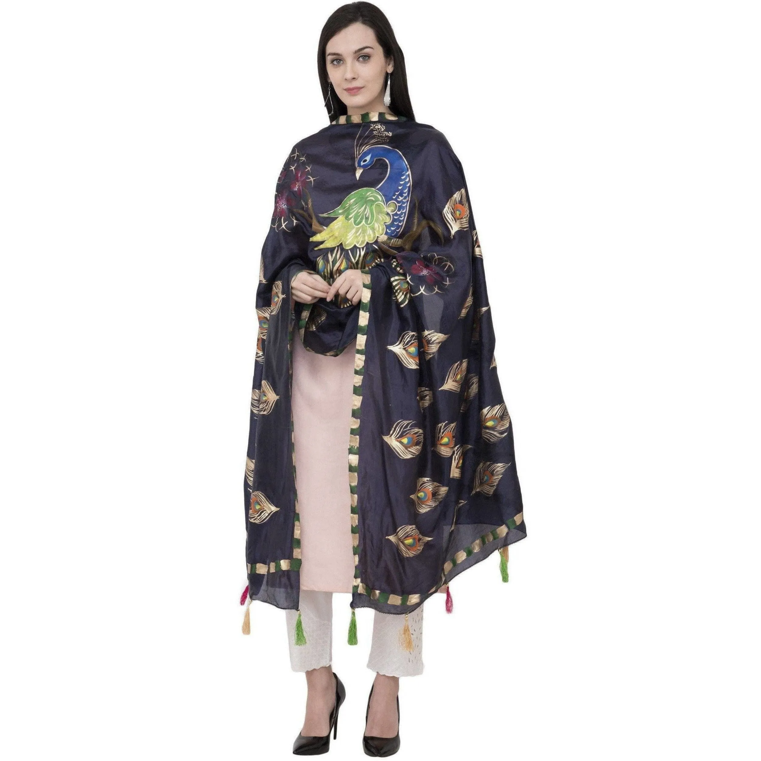 A R Silk Silk Peacock Multi Fancy Dupatta Color Navy Dupatta or Chunni