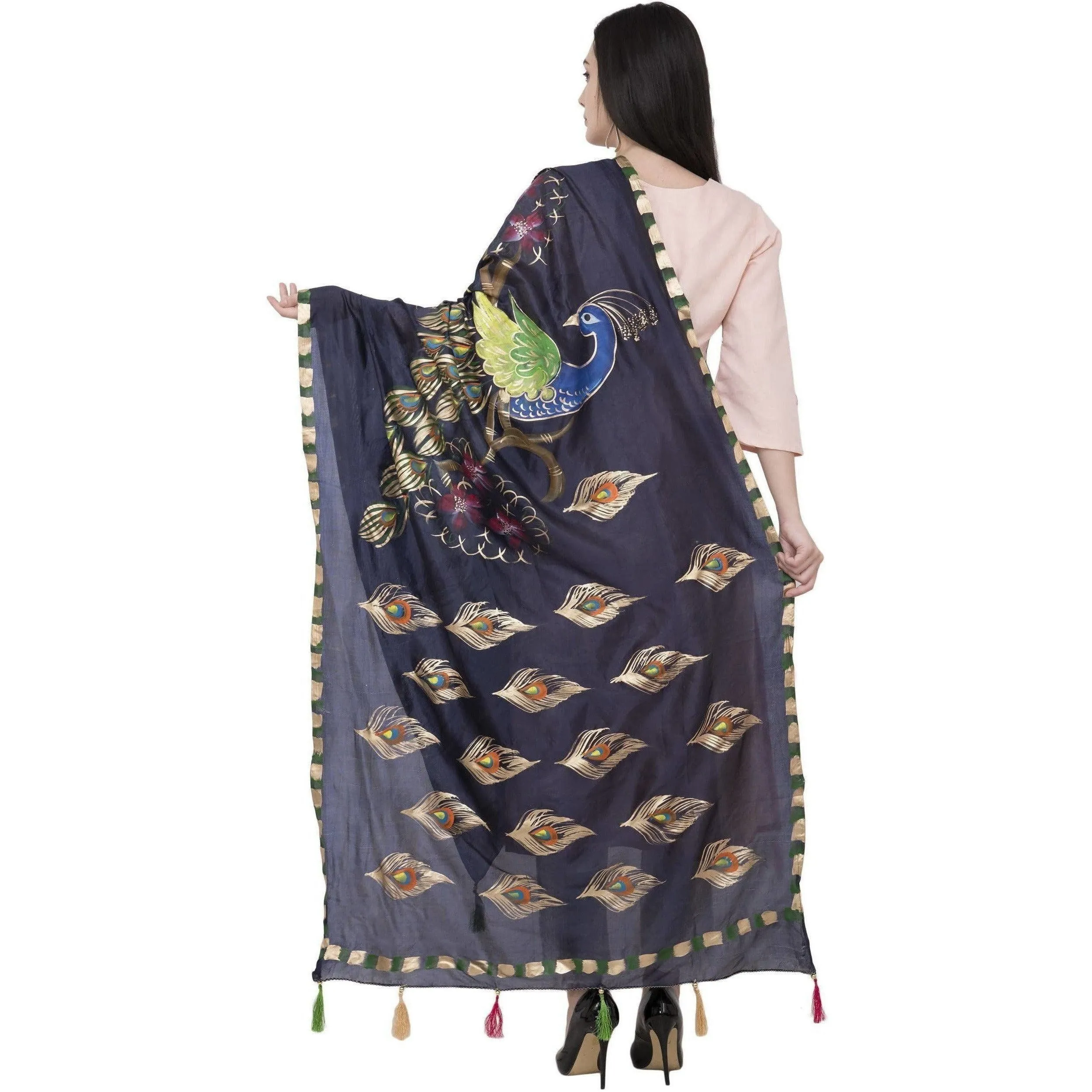 A R Silk Silk Peacock Multi Fancy Dupatta Color Navy Dupatta or Chunni