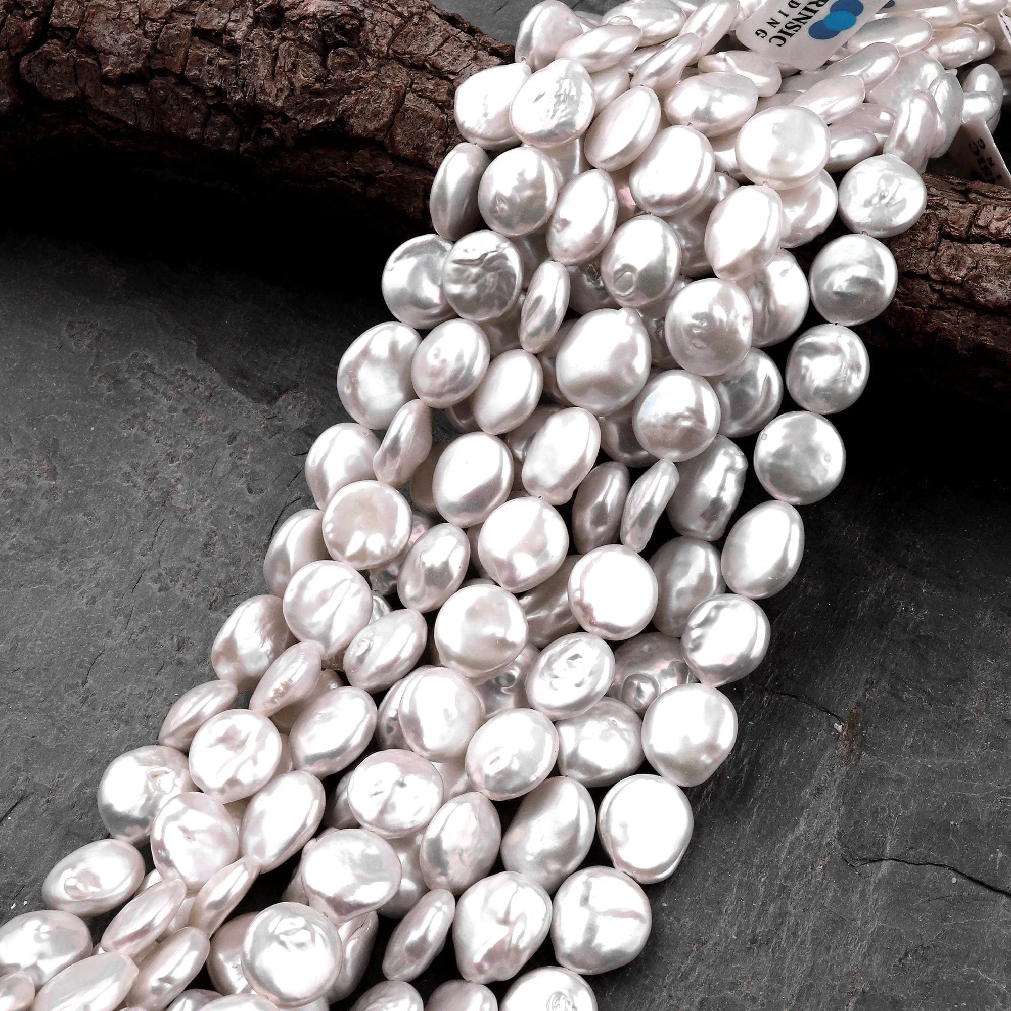 AA Natural White Coin Pearl 12mm Iridescent High Quality Real Genuine Freshwater Pearls 16" Strand