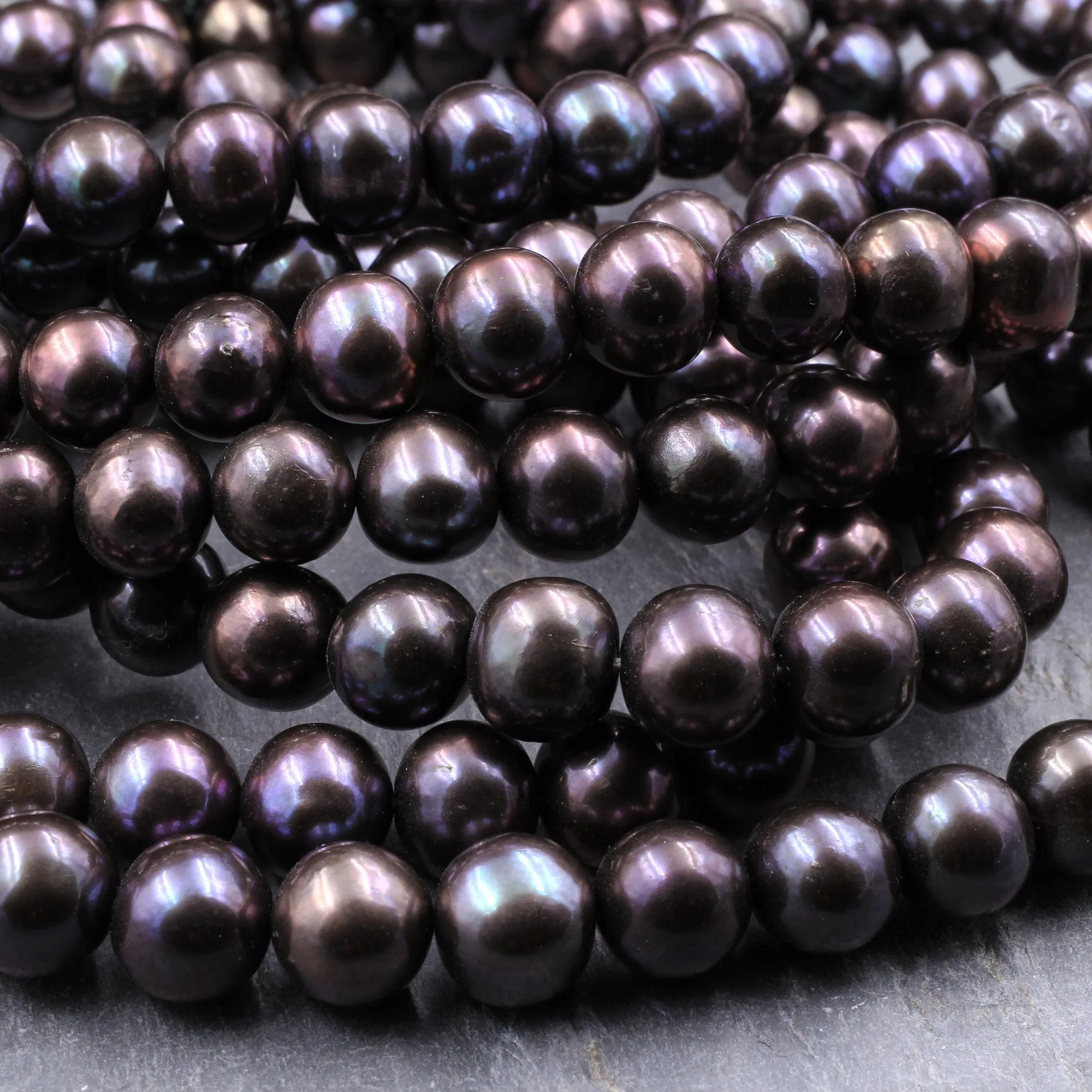 AAA Black Pearl 10mm Round Iridescent Real Genuine Freshwater Pearl 16" Strand