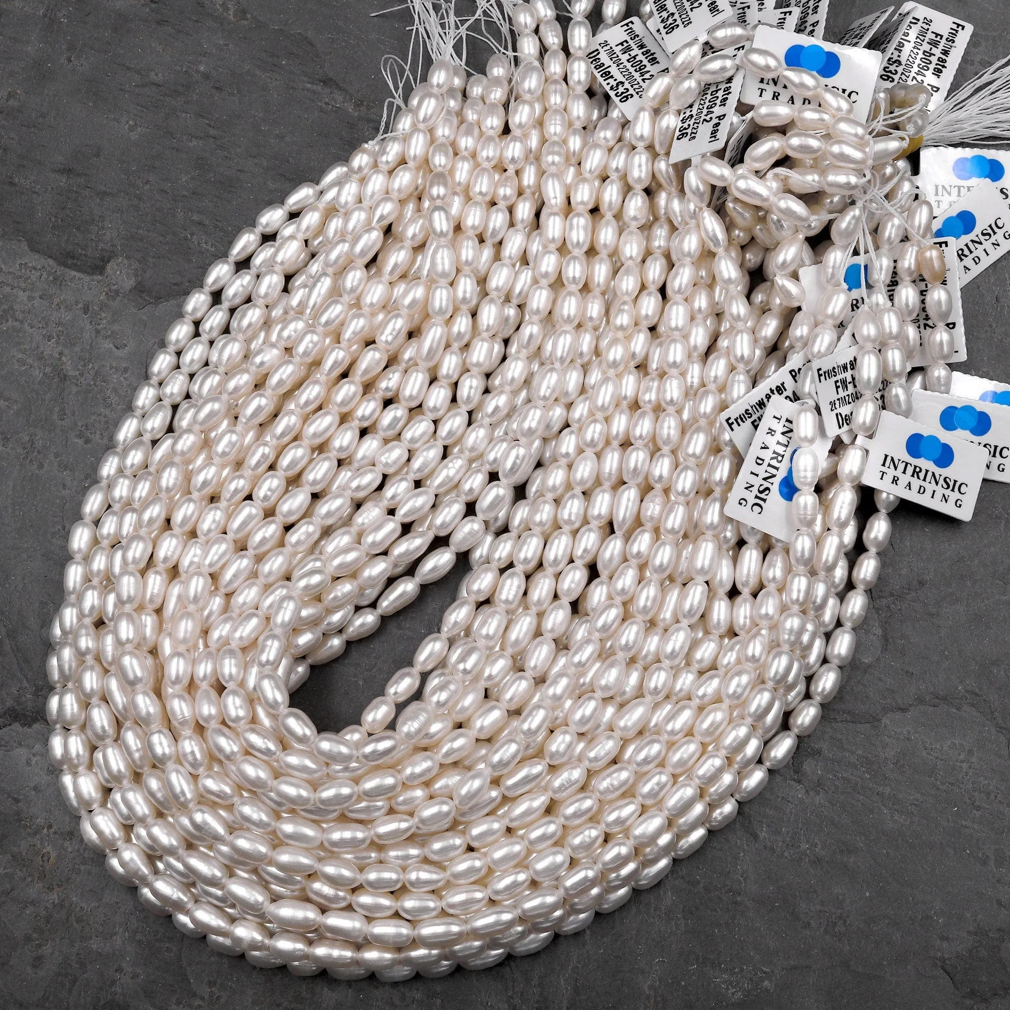 AAA Genuine White Freshwater Long Oval 6mm 8mm 10mm Pearl Shimmery Iridescent Classic White Pearl 15.5" Strand