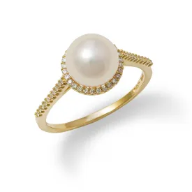 Akoya Pearl Ring in Gold with Diamonds - 8-8.5mm