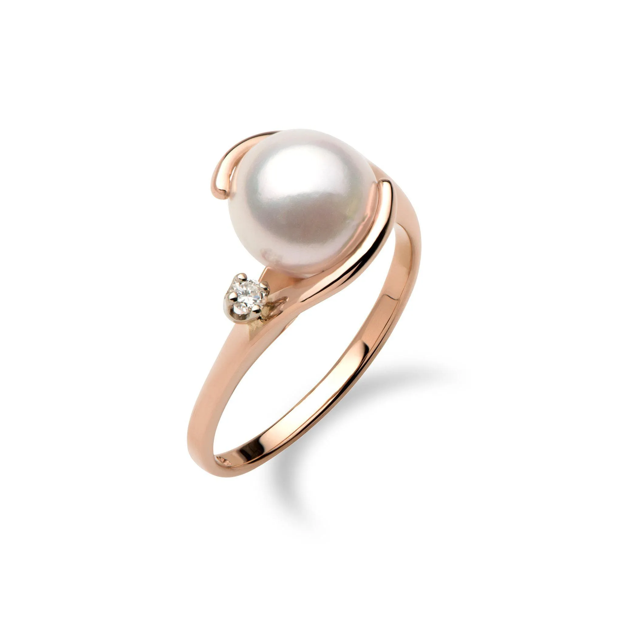 Akoya Pearl Ring in Rose Gold with Diamond - 8mm