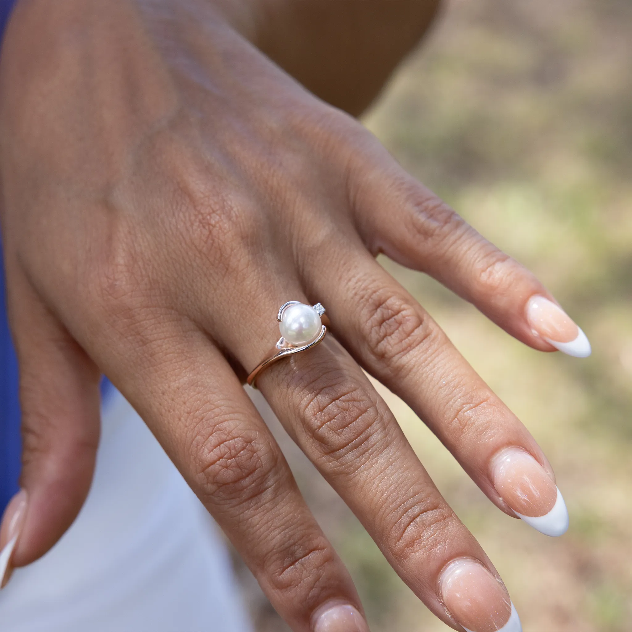 Akoya Pearl Ring in Rose Gold with Diamond - 8mm