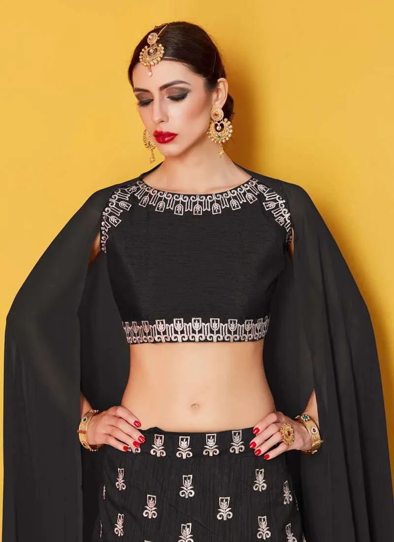 Amusing Black Lehenga Choli With Black Georgette Dupatta Set