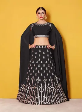 Amusing Black Lehenga Choli With Black Georgette Dupatta Set