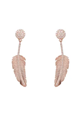 Angelic Feather Drop Earrings Rose Gold