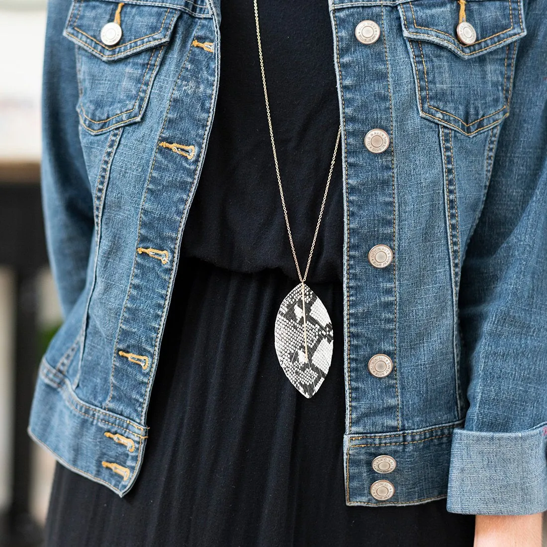 Animal Print Feather Necklace and Earrings