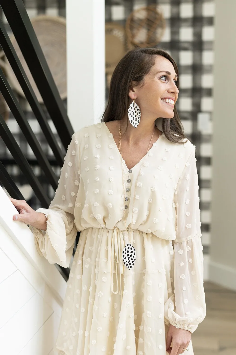 Animal Print Feather Necklace and Earrings