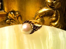 Antique 14K 585 Rose Gold Sunflowers 9mm Pearl Ladies Flower Ring 5g size 4.5