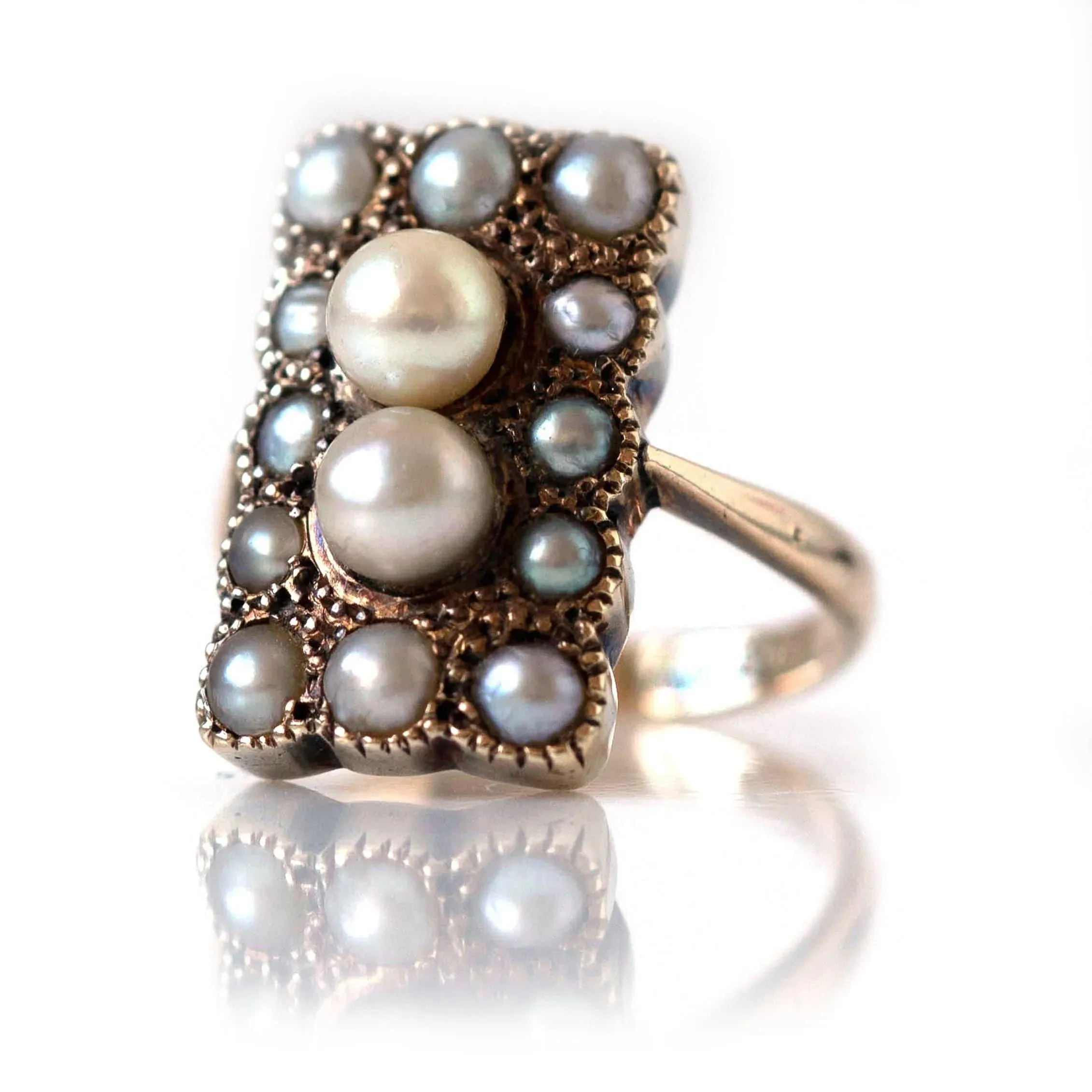 Antique Edwardian 9ct Gold Pearl Cluster Ring