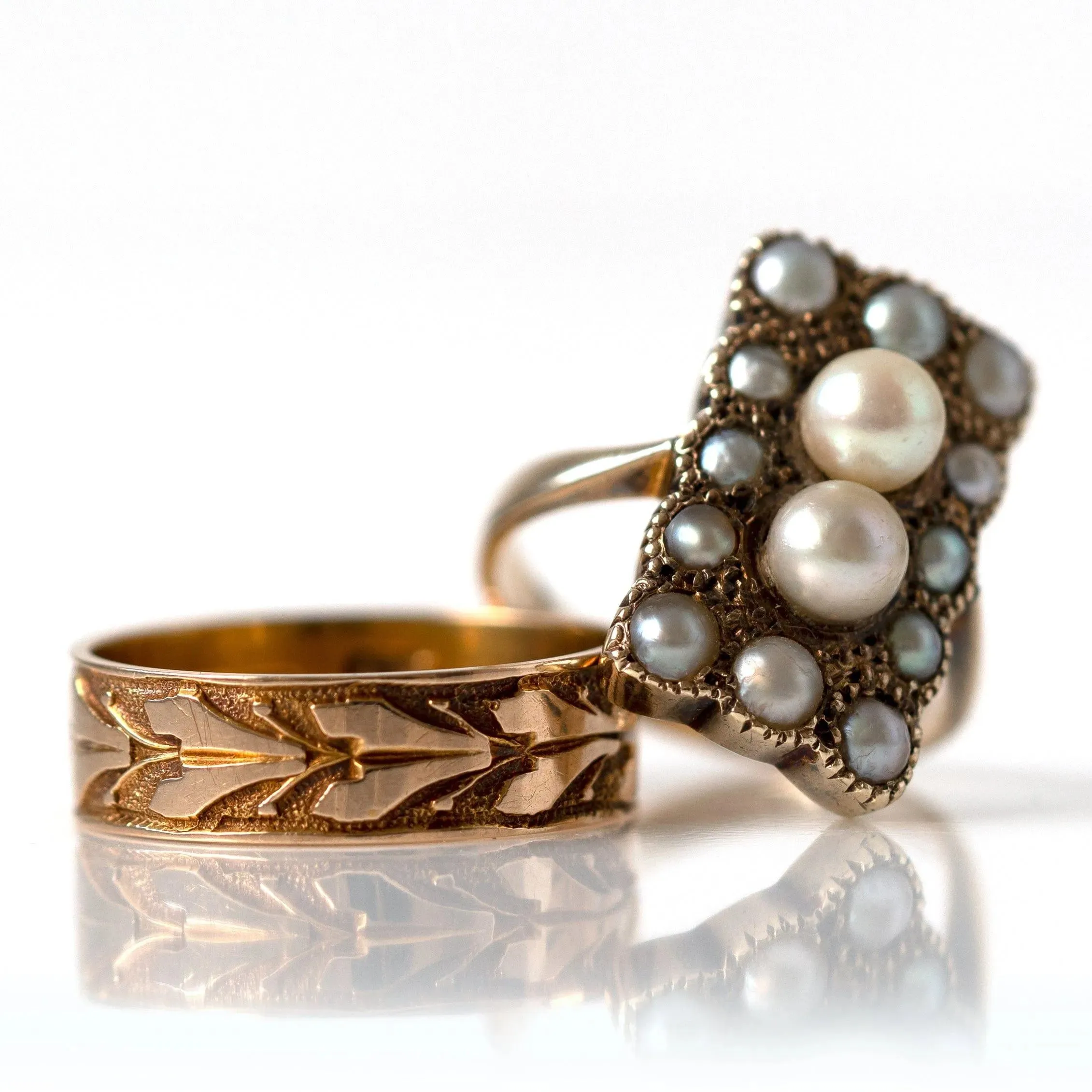 Antique Edwardian 9ct Gold Pearl Cluster Ring