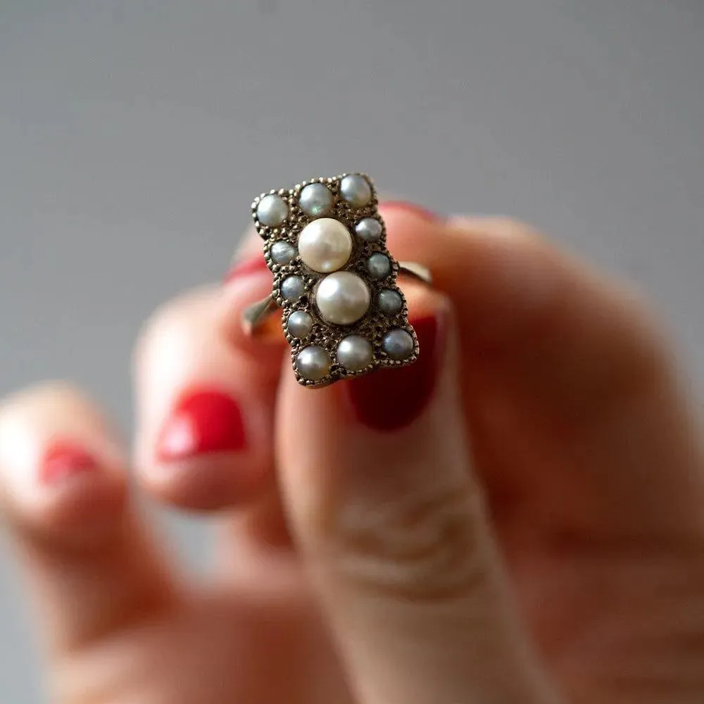 Antique Edwardian 9ct Gold Pearl Cluster Ring