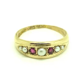 Antique George V 1918 Pearl & Garnet 18ct Gold Ring