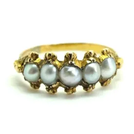 Antique Victorian Five Pearl 18ct Gold Ring