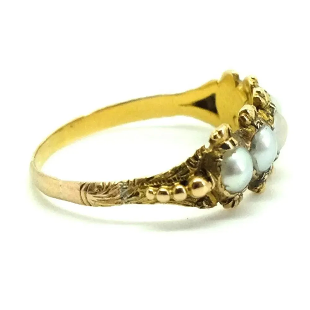 Antique Victorian Five Pearl 18ct Gold Ring