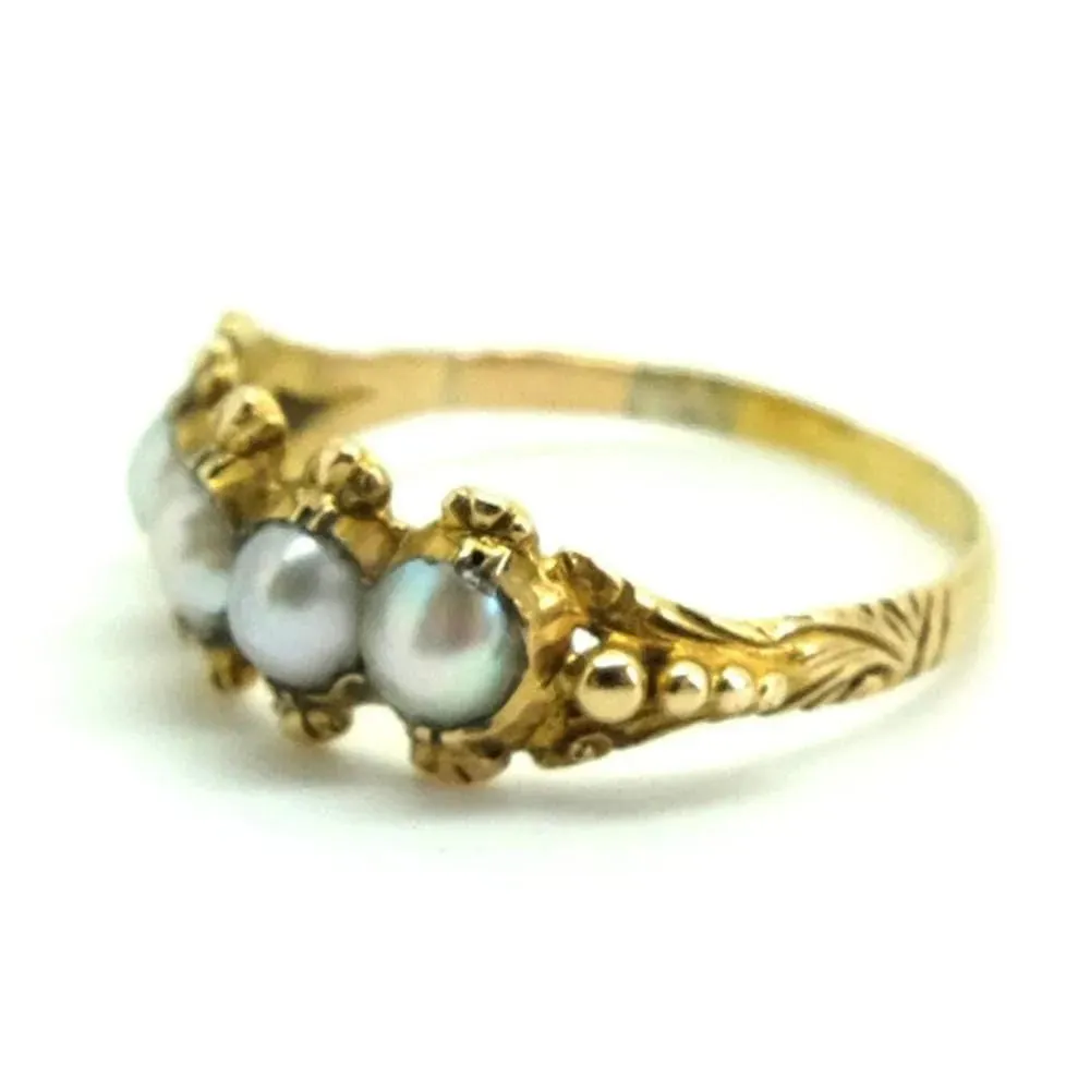 Antique Victorian Five Pearl 18ct Gold Ring