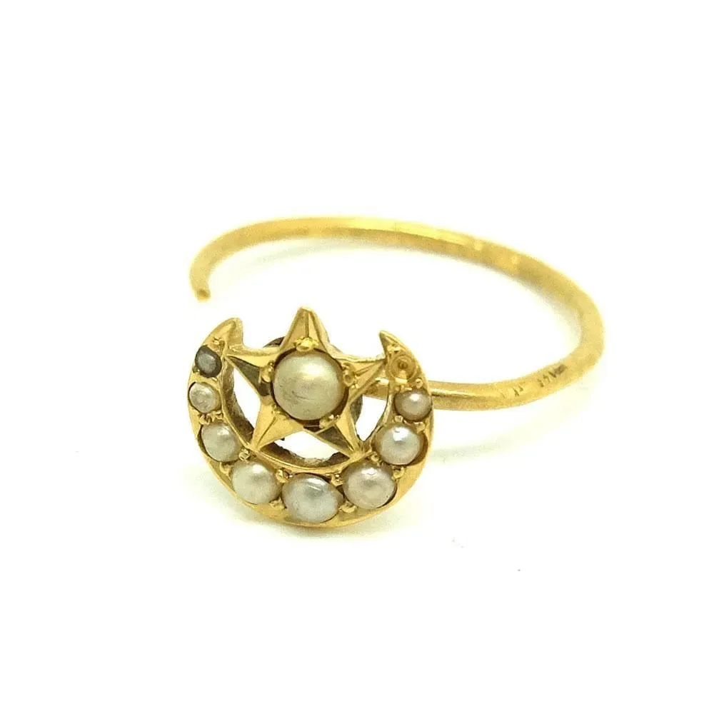 Antique Victorian Pearl Moon & Star Spike Ring