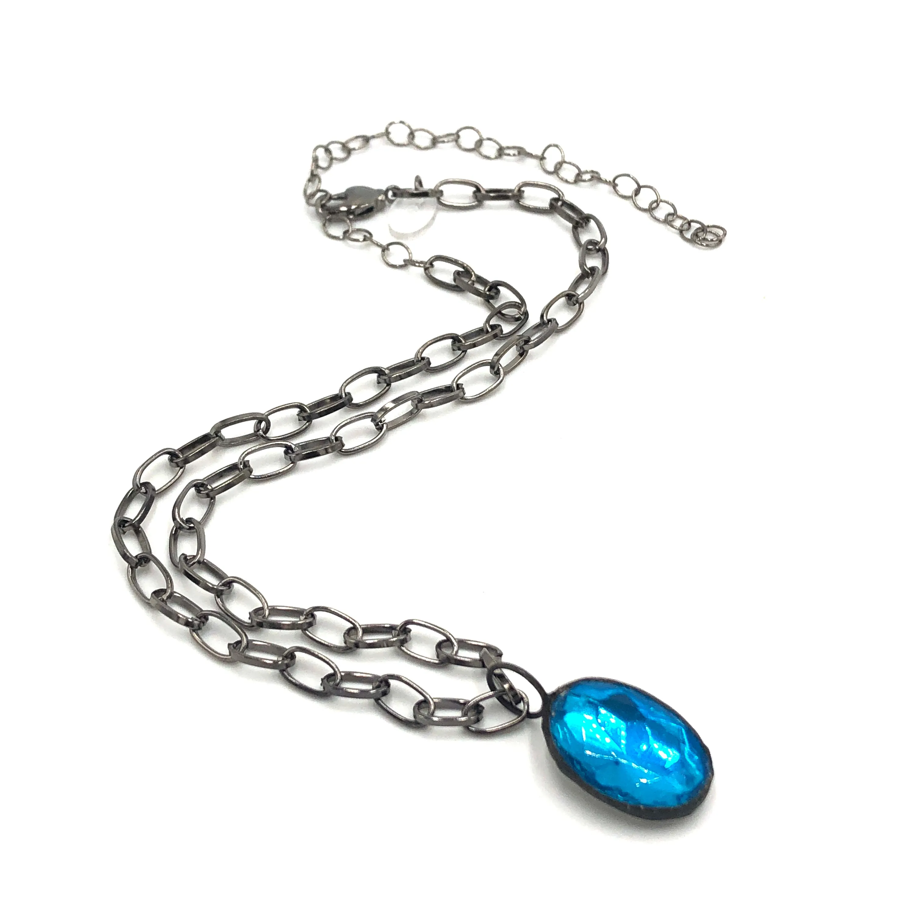 Aqua Blue Shine-On Oval Layering Necklace