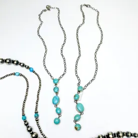 Augustine Largo | Navajo Handmade Sterling Silver Chain Lariat Necklace with 5 Kingman Turquoise Pendants