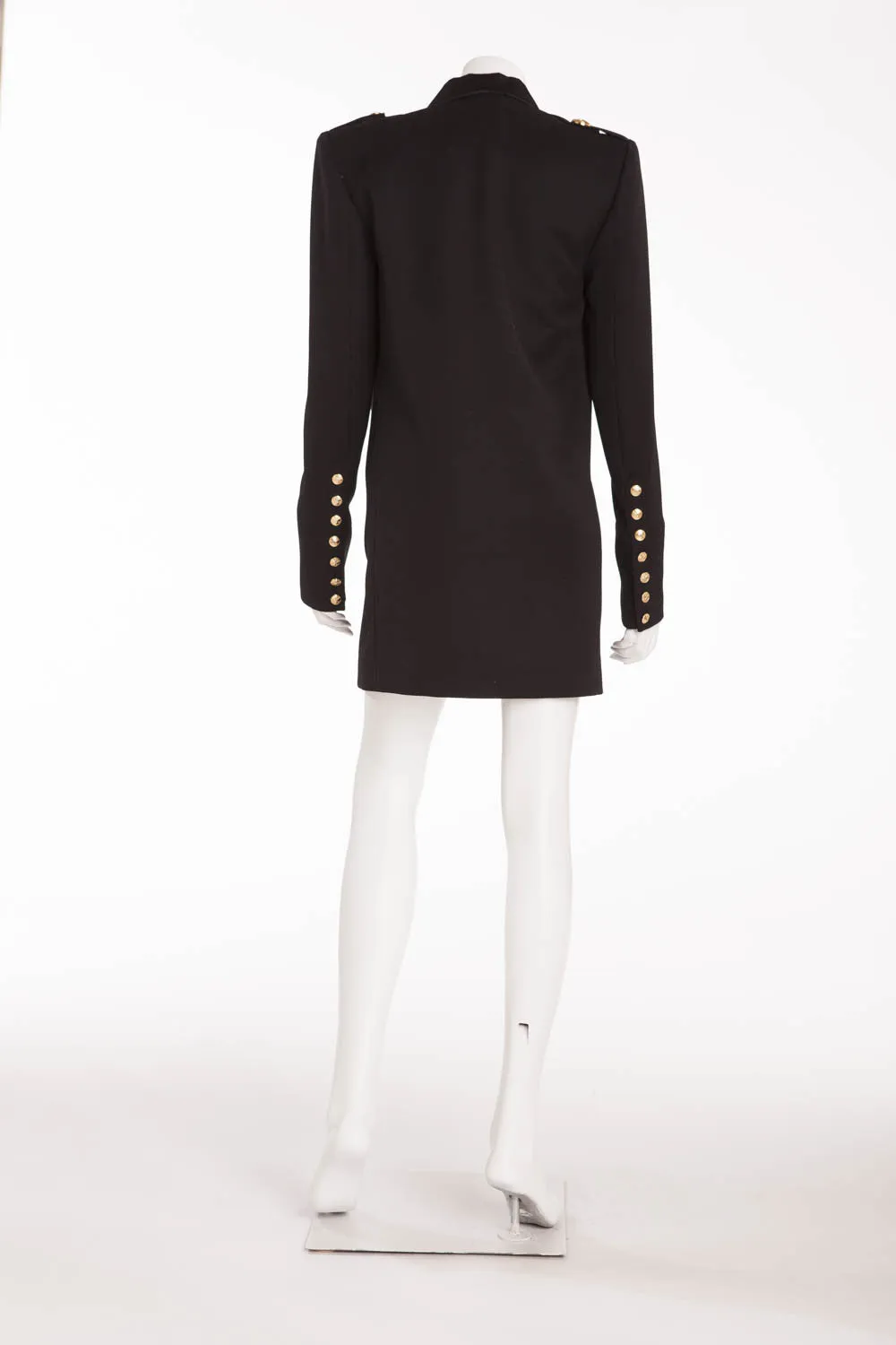 Balmain - As Seen on Kim Kardashian - Black Blazer Dress with Silk Trim and Gold Buttons - FR 38