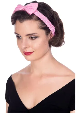 Banned Dionne Polkadot Bow 50's Headband Pink White