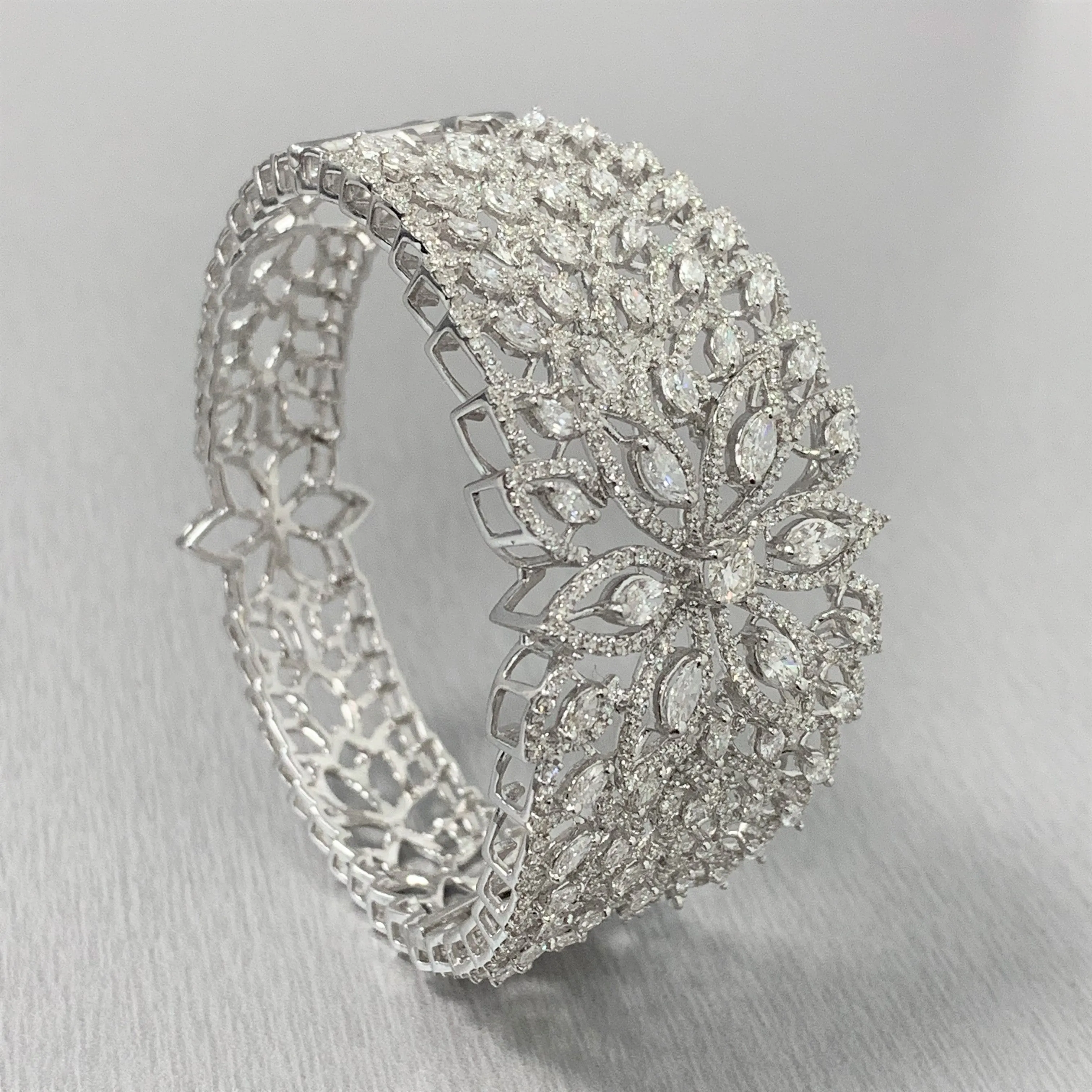 Beauvince Marquise Diamond Halo Cuff Bangle in White Gold