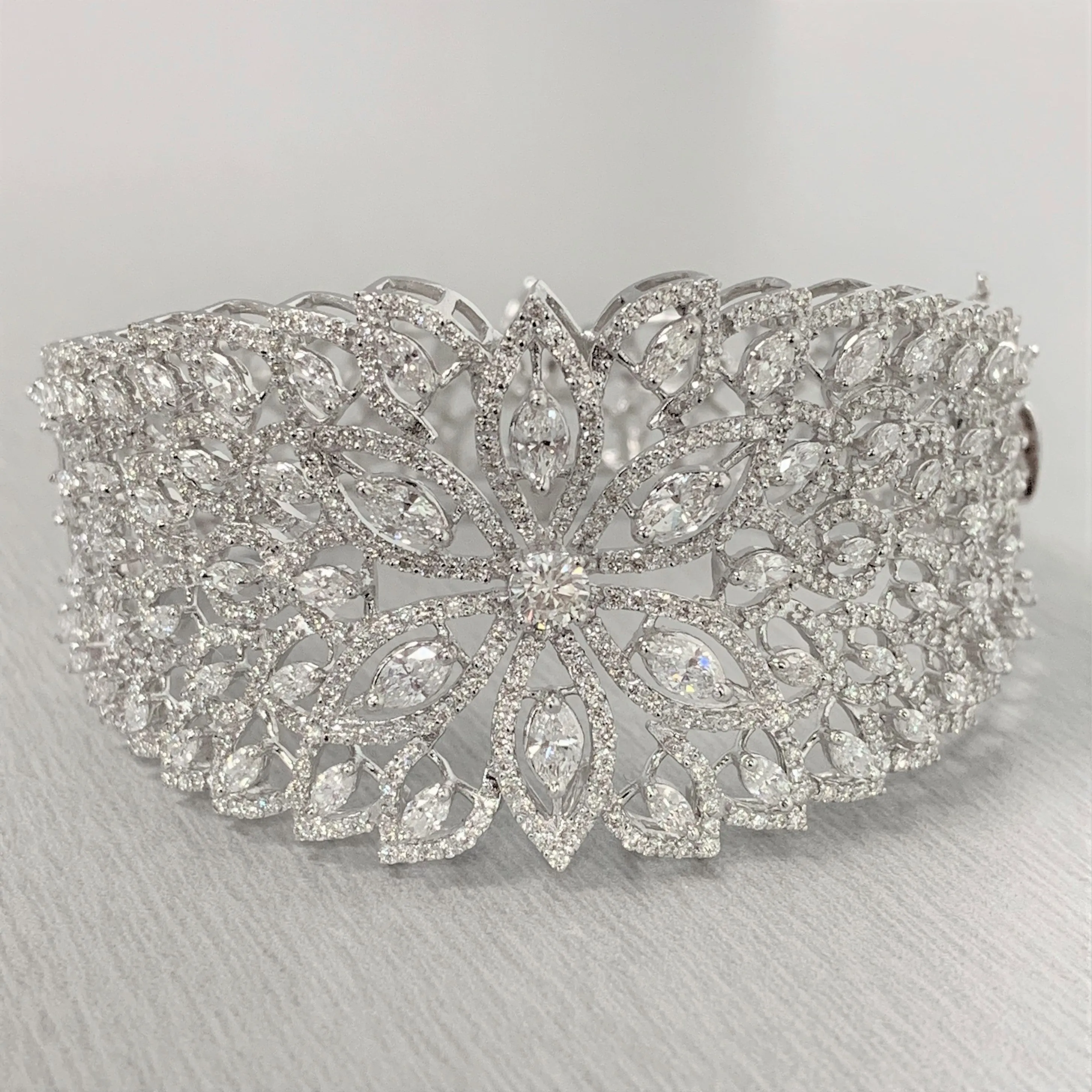 Beauvince Marquise Diamond Halo Cuff Bangle in White Gold