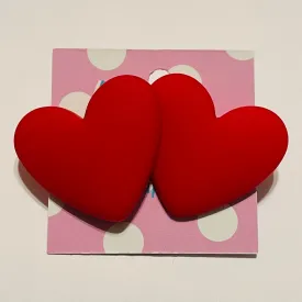 Big Matte Red Hearts Statement Earrings