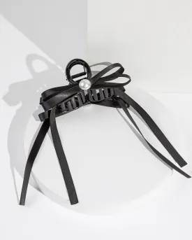 Black Bow And Pearl Detail Claw Clip