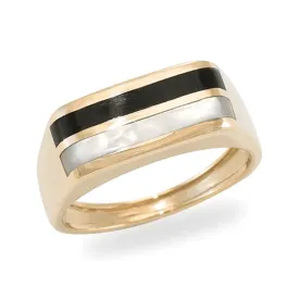 Black Coral Ring in Gold with Mother of Pearl